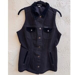 Vintage Guess Jeans USA Women Black Denim Vest LARGE 90s Grunge Academia Tailor